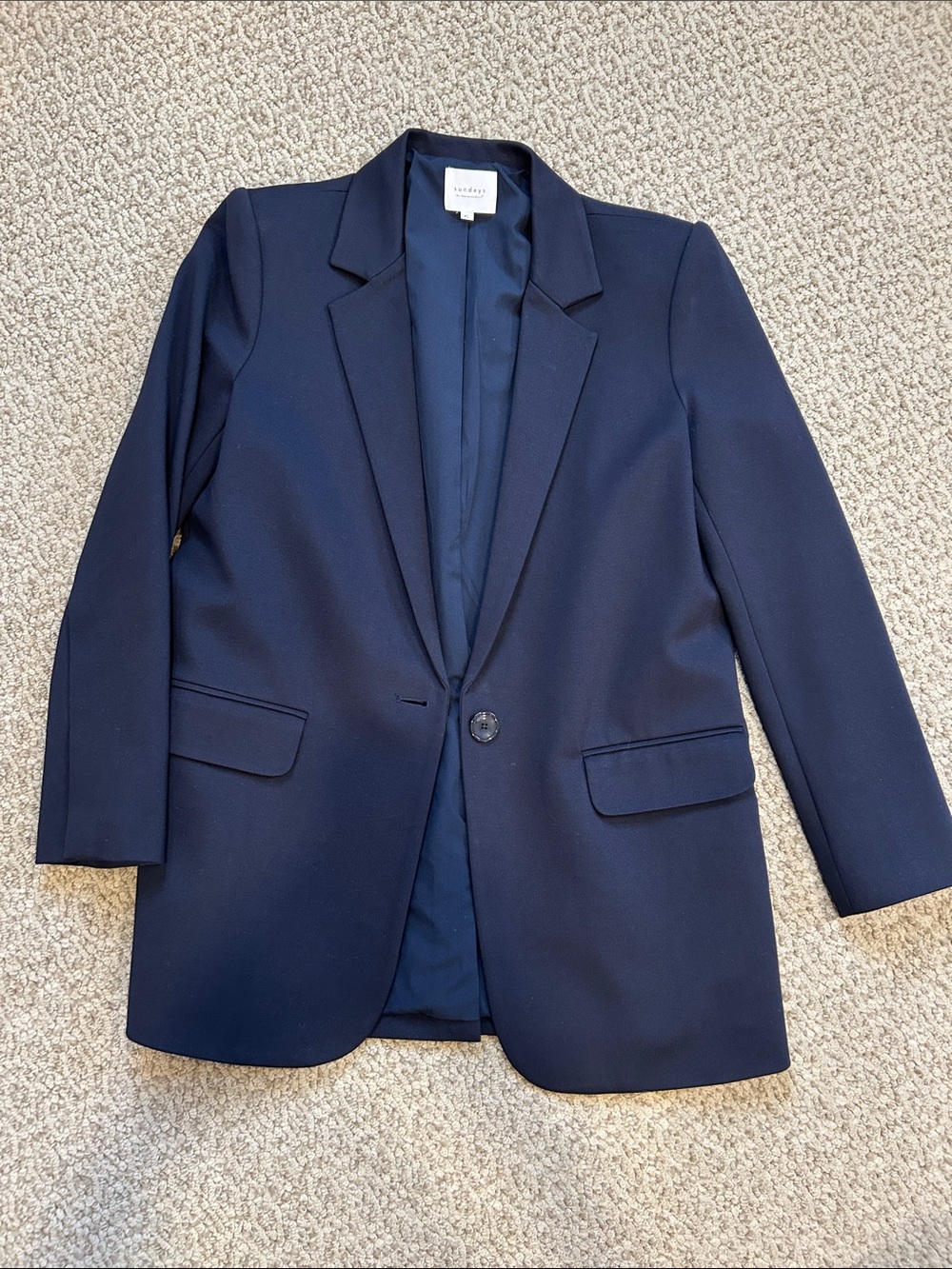 sundays Navy Single-Button Blazer with Notch Lapel